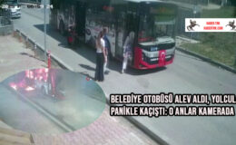 Belediye otobüsü alev aldı, yolcular panikle kaçıştı: O anlar kamerada