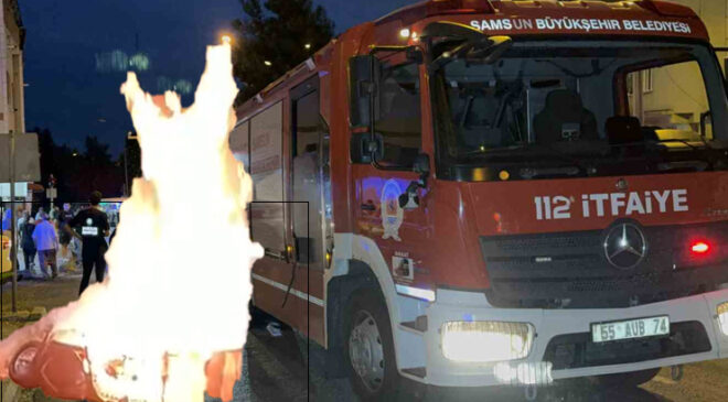 Samsun’da Seyir Halindeki Motosiklet Alev Aldı! Sürücü Canını Zor Kurtardı